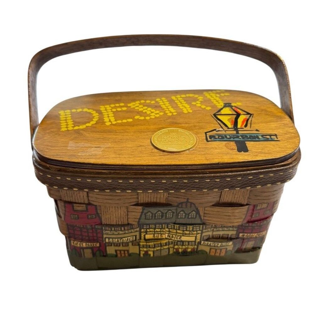 Vtge Caro Nan Burbon St New Orleans Hand Painted Basket Purse Created Gus Mayer